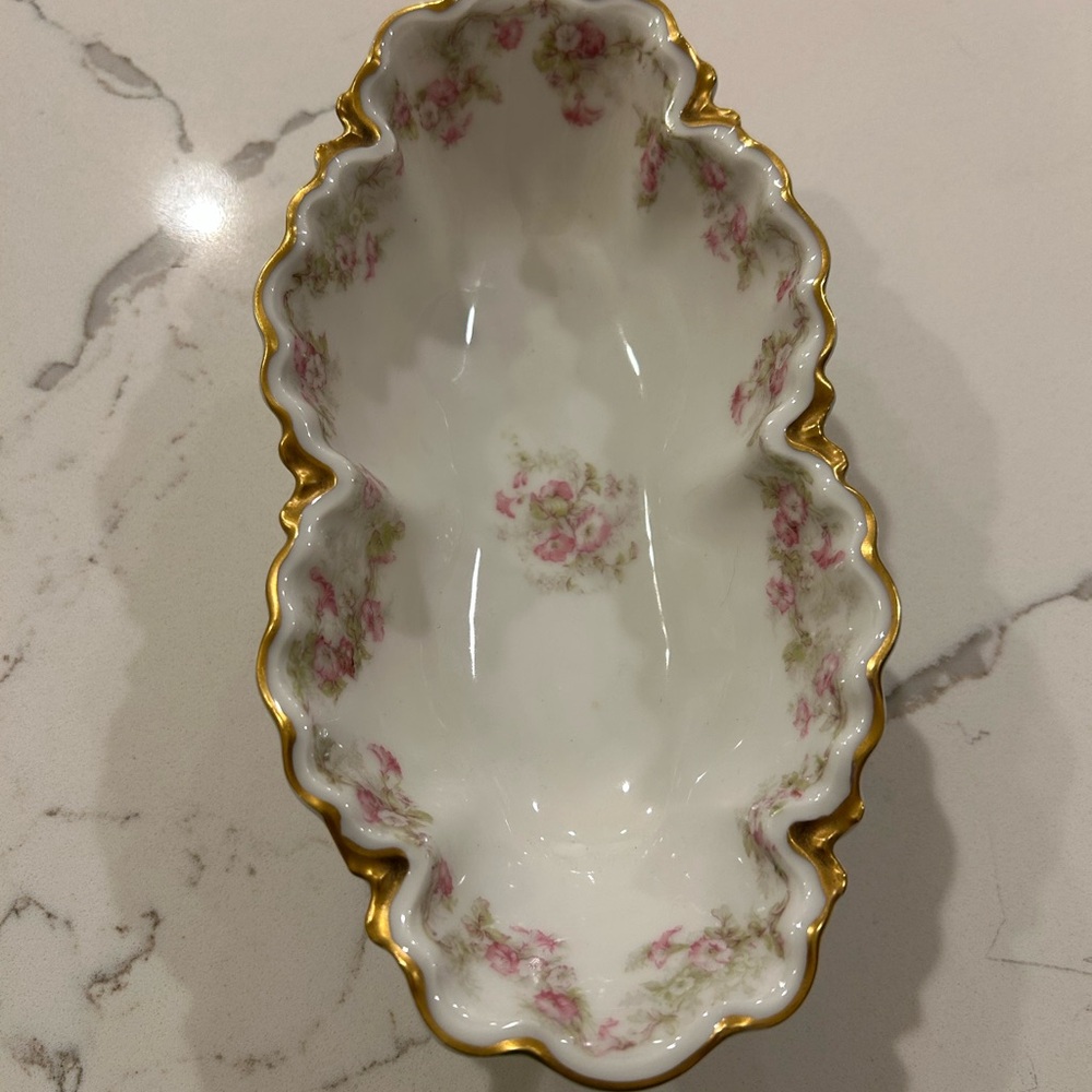 Haviland Limoges White Porcelain Dish with Pink Floral Accents and Gold Trim